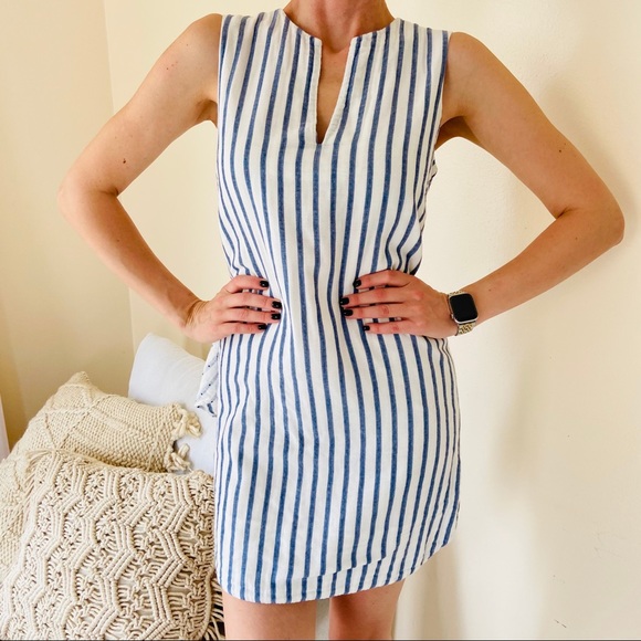 BCBG 100% Cotton Striped V-neck ruffle mini dress - Picture 2 of 11